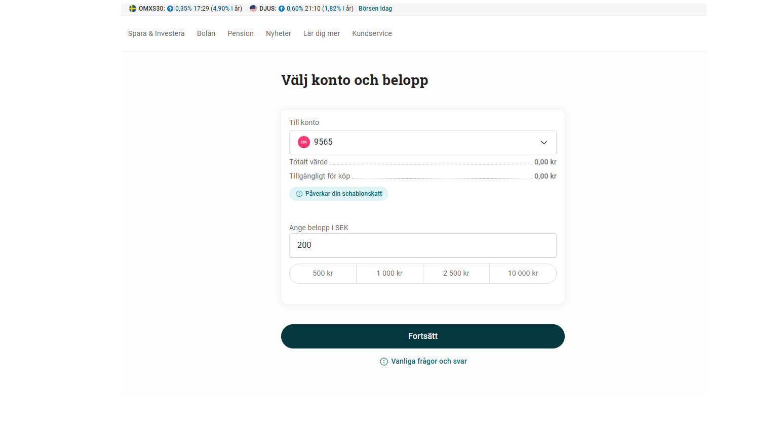 Avanza vilket konto du ska sÀtta in pengar