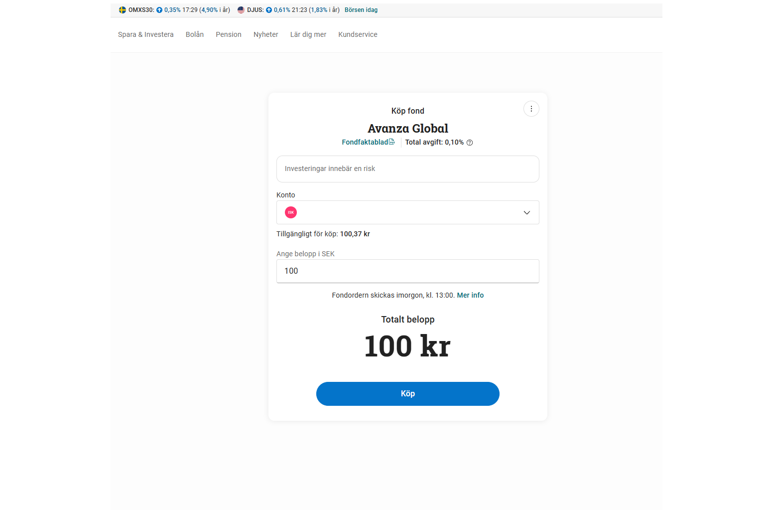 Ăversikt avanza interface hur man köper avanza global i sin ISK