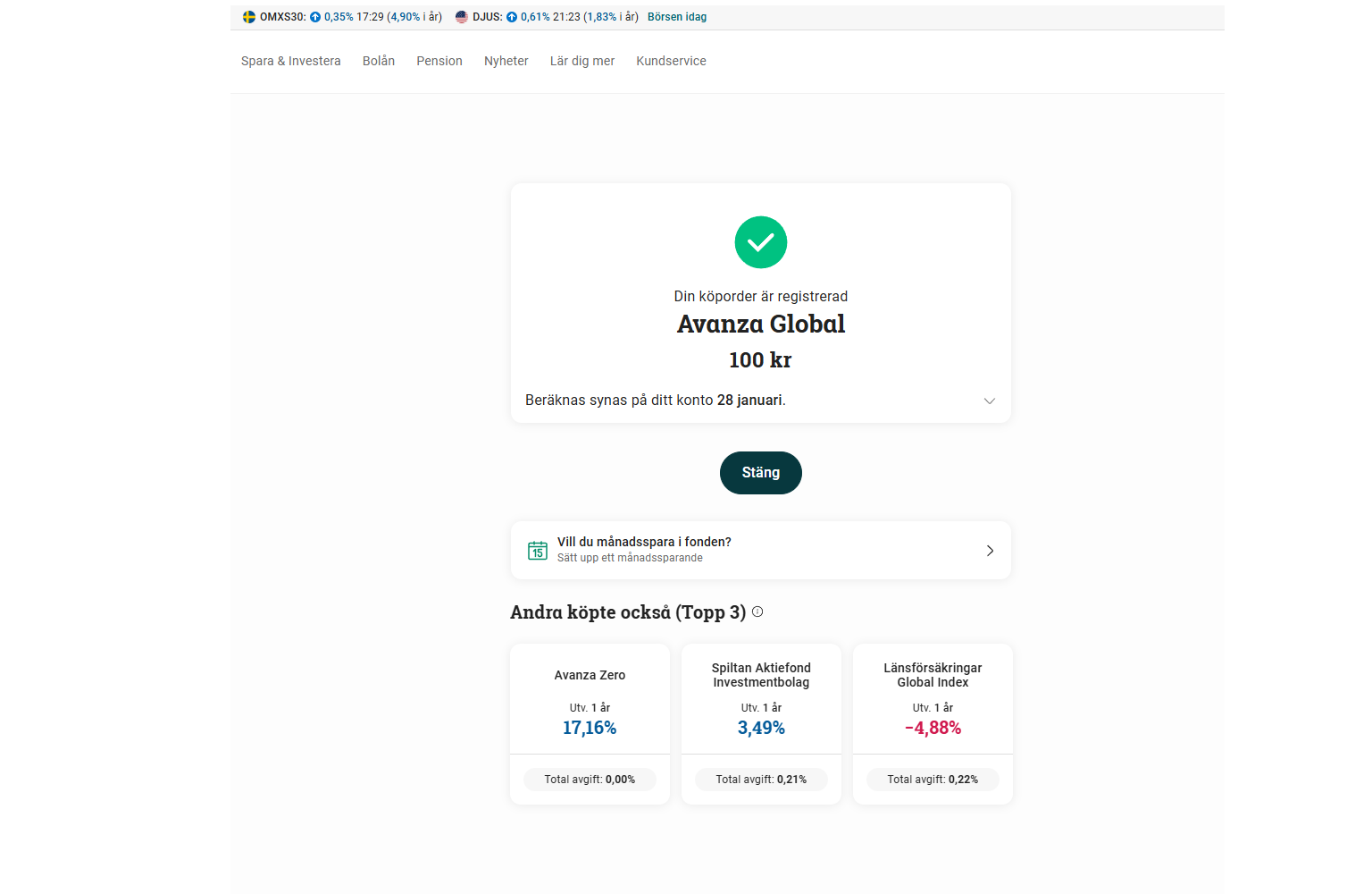 Avanza global hur din köporder ser ut nÀr den Àr registerad