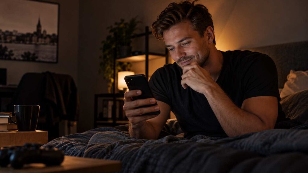 Man som skriver på Tinder inför en dejt
