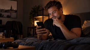 Man som skriver på Tinder inför en dejt